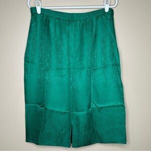 100%‎ Silk Green Lined shimmery Pencil Skirt Size 14 office preppy